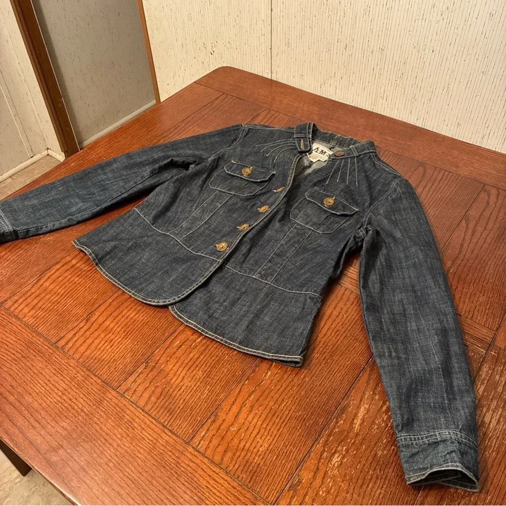 AMI Women's M Denim Jacket Nehru Peplum Waist - Picture 2 of 12